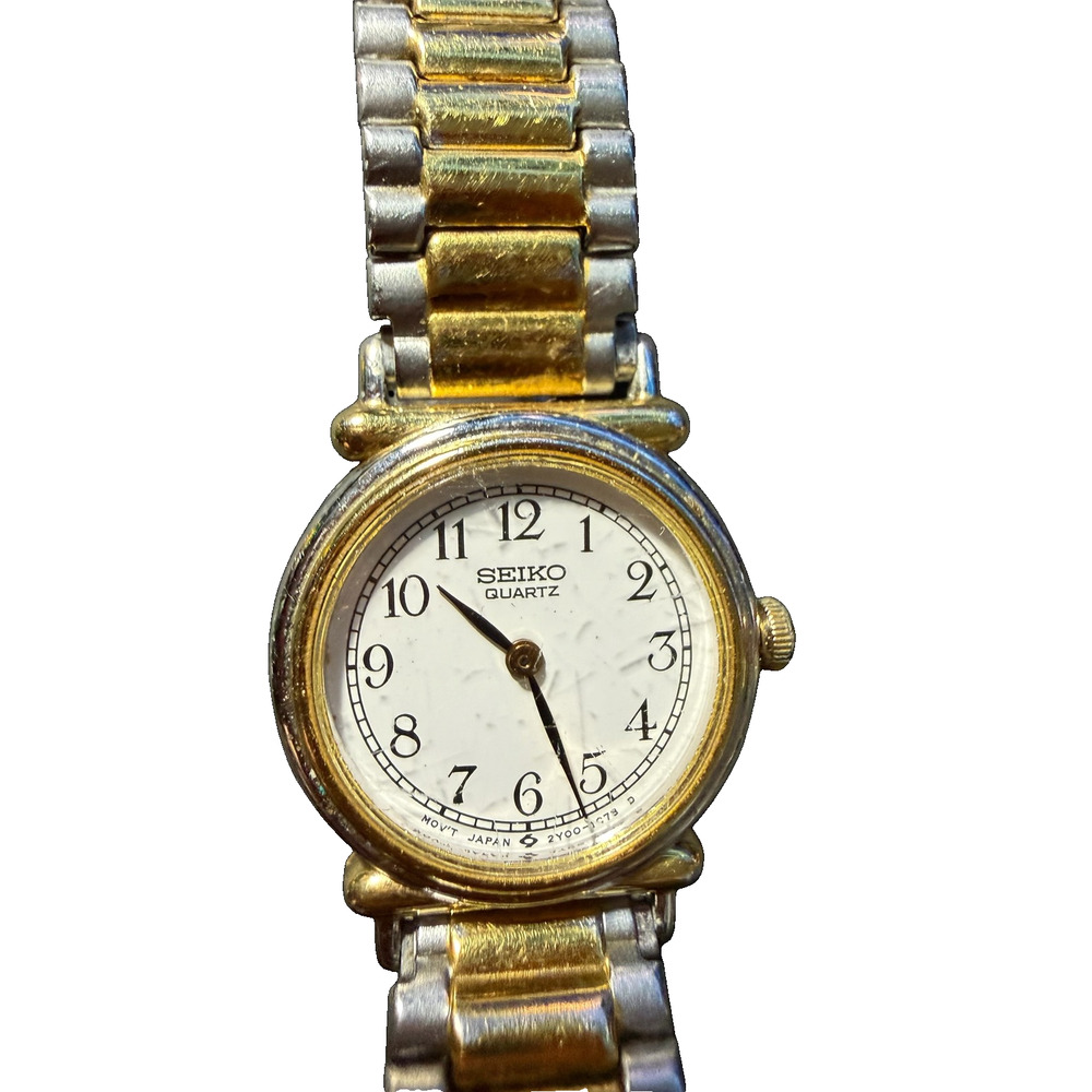 Vintage Seiko Quartz Women's Two-Tone Gold Silver Expansion Bracelet 2Y00-0B19